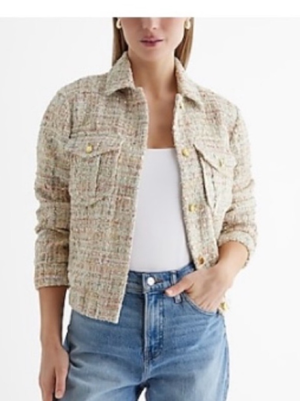 Luxurious Chanel style tweed Jacket gold buttons
